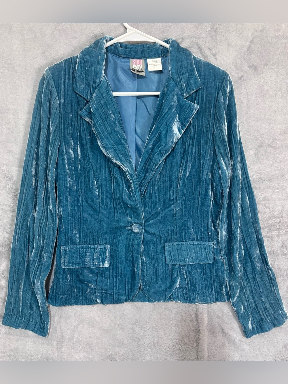 Star City Vintage Teal Crushed Velvet Blazer Medium